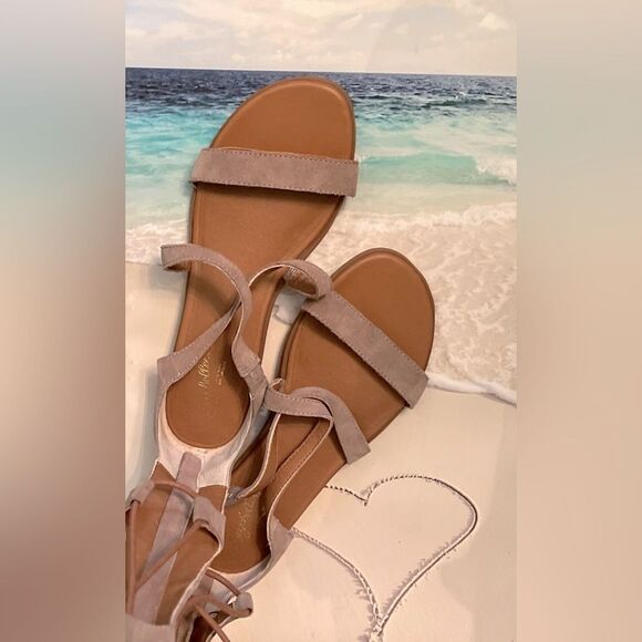 SEYCHELLES Gladiator Sandal in Taupe Faux Suede Size 9 NWOT - Picture 1 of 3